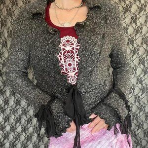 parisian chic style ruffles n bows cardigan sweater wool blend miss kelly 1969